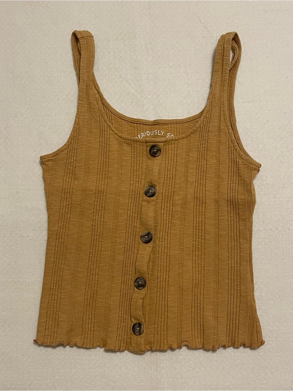 Seriously So Ribbed Button-Front Crop Tank in Mustard